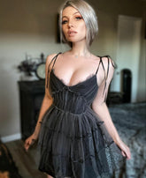 'Fae' Grey Mesh Overlay Strap Grunge Goth Dress