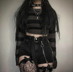 Grunge Goth 'Ashes to Ashes' Black and Gray Grunge Sweater