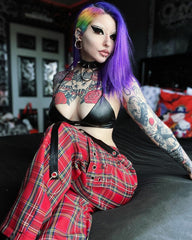 Goth 'Break Stuff' Red Grunge Plaid Cargo Pants