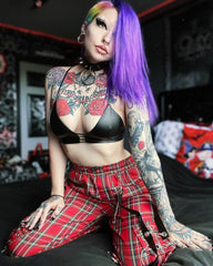 Goth 'Break Stuff' Red Grunge Plaid Cargo Pants