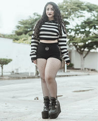 'It's Showtime' Black and White Grunge Cropped Sweater