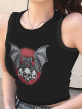Gothic Skull & Bat Print Top
