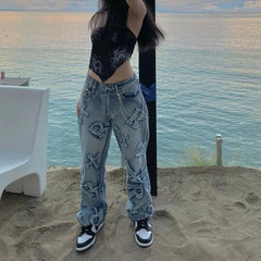 Embroidered Patchwork Y2K Baggy Low Waist 90S Jeans