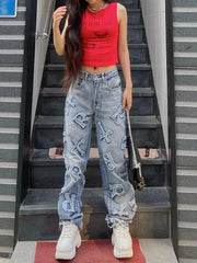 Embroidered Patchwork Y2K Baggy Low Waist 90S Jeans