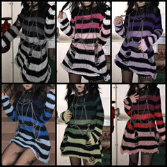 Goth 'Nirvana' Grunge Striped Gradient Sweater