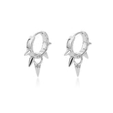 Silver Colored Spike Hoop Earrings