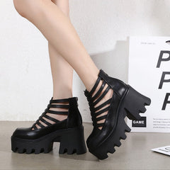 Gothic Black Alt Retro PU Faux Thick Sole Platform Shoes