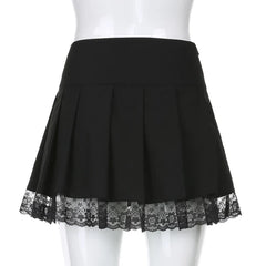 'Saw' Black Grunge Lace up Mini Skirt