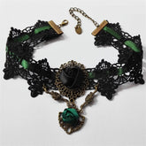 Green rose Steampunk necklace