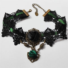 Green rose Steampunk necklace