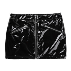 'Frankenstein' Black Wet Look Mini Skirt