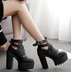 'Mortuary' Gothic Platform Chain Ankles Boots