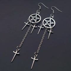 Pentagram Sword Silver Plated Earrings