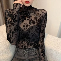 Gothic Alt Long Sleeve Mesh T-Shirts Top