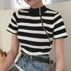 Casual White and Black Striped Knitted Top