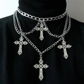 Grunge Multi Cross Chain Choker Necklace