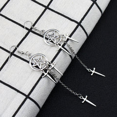 Pentagram Sword Silver Plated Earrings