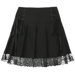 'Saw' Black Grunge Lace up Mini Skirt