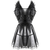 'Devil Beside You' Black Wing Mesh Lingerie Night Dress