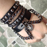 Silver Heart Goth Alternative Chain Bracelet