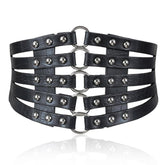 Black PU Fake Leather Metal Ring Belt