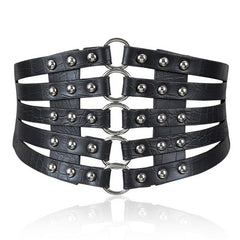 Black PU Fake Leather Metal Ring Belt
