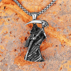Grim Reaper Scythe Skull Stainless Steel Necklace