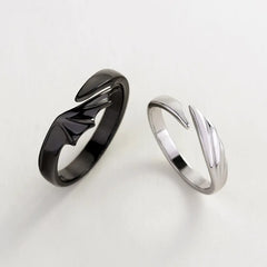 Silver/Black Angel Wings Adjustable Ring