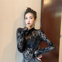 Gothic Alt Long Sleeve Mesh T-Shirts Top