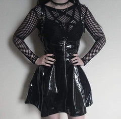 'Club Hopper' Black Alternative Gothic PVC Zipper Skirt
