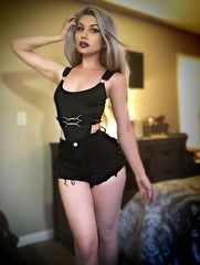 'Gridlock'' Black Grunge High Waist Ripped Shorts
