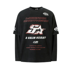Mock Layered Y2K Racing Graphic Long Sleeve Top