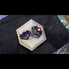 Gothic Triple Silver Multi Color Amethyst Ring