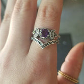 Gothic Triple Silver Multi Color Amethyst Ring