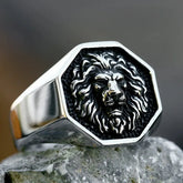 Octagonal Lion Signet Ring