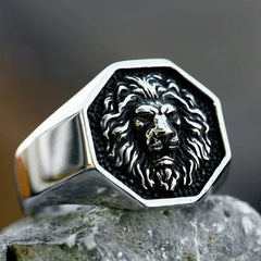 Octagonal Lion Signet Ring
