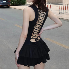 Goth Dark Mall Alt Sleeveless Tiered Dress