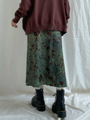 Witchy 'Mystic Veil' Green Floral Printed Y2K Maxi Skirt
