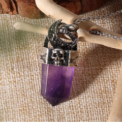 Skull Natural Stone Crystal Pendant Necklace