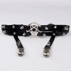 Black Pentagram Leg Rivet Garter Belt