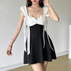Black and White Y2K Patchwork A-line Dress