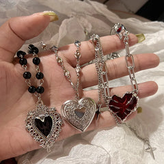Gothic Red Black Peach Heart Pendants