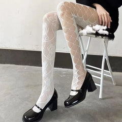 Cute Black or White Fishnet Floral Stockings