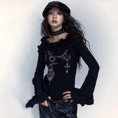 Black Grunge Aesthetic Knitted Top