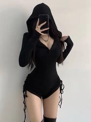 Black Lolita Grunge Hooded Jumpsuit