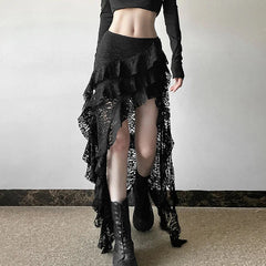 Multi-Layered Ruffles Hem Lace Skirt
