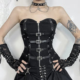 Goth Dark Bride Strapless Buckle Corset Top