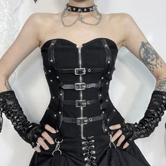 Goth Dark Bride Strapless Buckle Corset Top