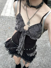 Black/Grey Lace Grunge Camisole A-line Dress