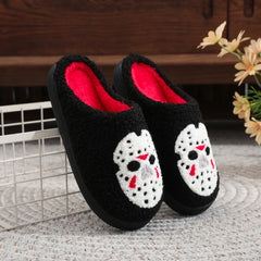 Horror Mask Black Horror Skull Plush Slippers